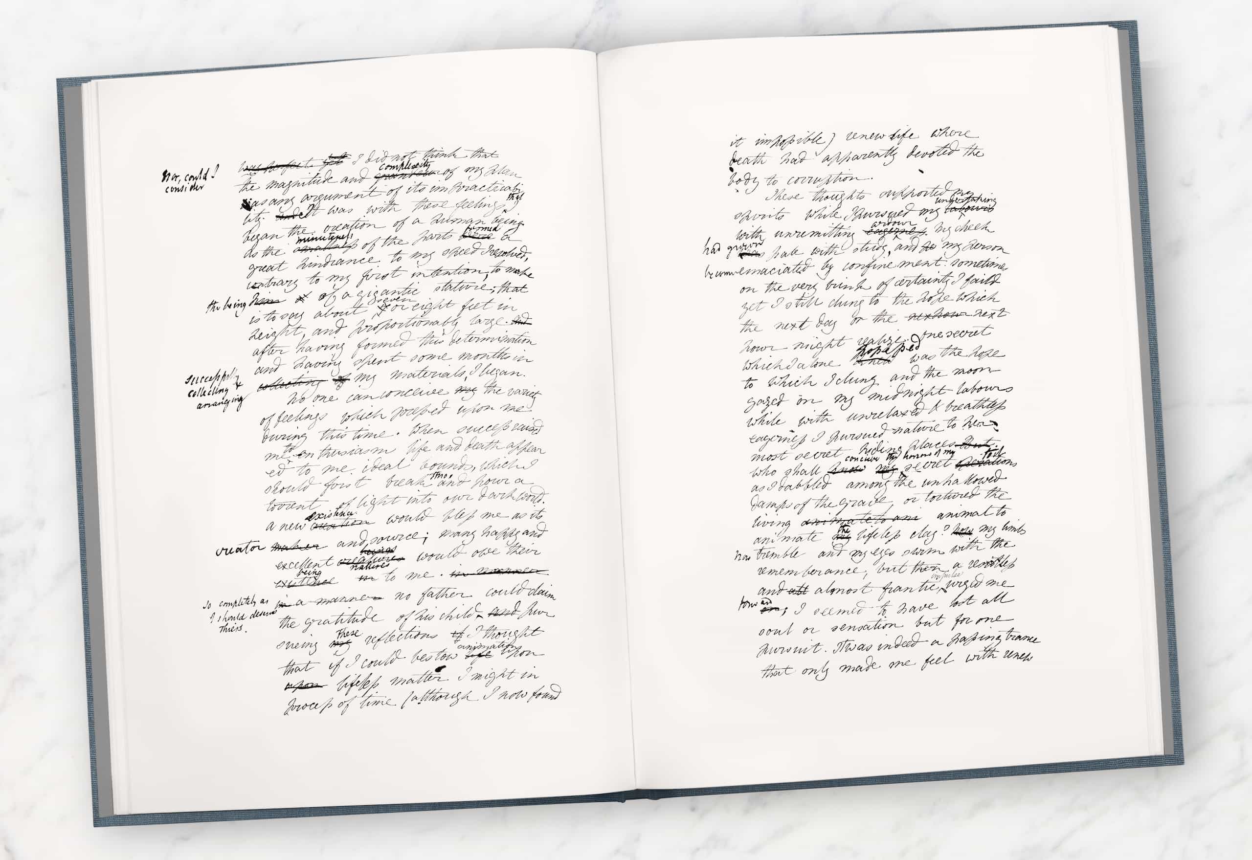 Frankenstein's book handwritten by Mary Shelley